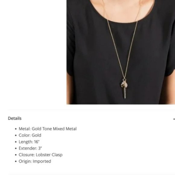 NEW Camilla Charm Necklace - Long Gold & Crystal Charm Necklace 16" - Picture 5 of 6